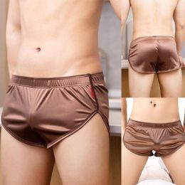 Underpants Men Summer Breathable Homewear Briefs Soft Smooth Solid Underwear Loose Ice Silk Shorts Sleepwear Low Waist Pants