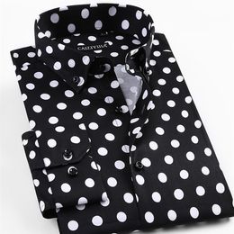 Whole- 2017 Spring New Men Polka Dot Printing Long Sleeve Shirt Fashion Male Dress Shirts Casual Formal Cotton Shirt229Q