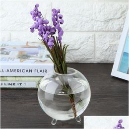 Vases Home Garden Office Round Transparent Glass Vase Hydroponic Terrarium Planter Holder Flower Plant Bonsai Decor Drop Delivery Dhv45