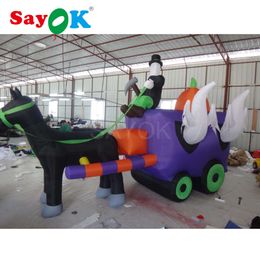 -Halloween Lighting Train Decorations Inflatable Horse Transport Harvester For Outdoor Yard Party Decoration 11.5ft Long