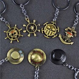 10pcs Lot Fashion Jewellery Keychain One Piece Monkey D Luffy Straw Hat Rudder Skull Pendant Key Chains For Fans Party Gift215h