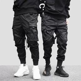 Januarysnow Hip Hop Boy Multi-pocket Elastic Waist Design Harem Pant Men Streetwear Punk Casual Trousers Jogger Male Dancing Black284A