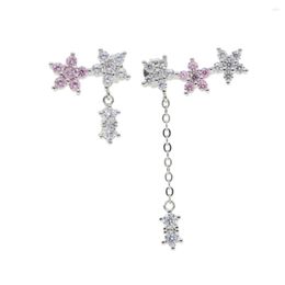 Stud Earrings Fashion Dangling Style Cubic Zirconia Pink And White Stone Star Long Chain Earings Jewelry For Women