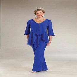 Royal Blue Pant Suits Mother of the Bride Dresses Half Sleeve Cheap Wedding Guest Dress Custom Women Formal Outfit213T