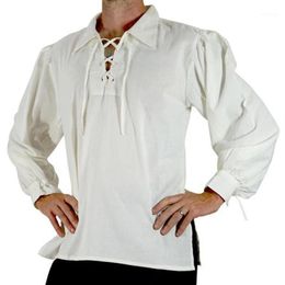 Fashion Adult Men Mediaeval Renaissance Grooms Pirate Tunic Top Larp Costume Lace Up Shirt Middle Age Viking Cosplay240B