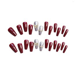 False Nails Red With Silver -length Fake Charming Comfortable To Wear Manicure For Stage Performance