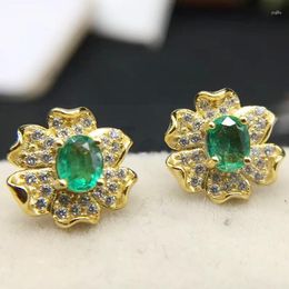 Stud Earrings Natural Real Emerald Earring 925 Sterling Silver 0.5ct 2pcs Gemstone Flower Style#X8061607