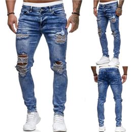 Mens Ripped Jeans for men Casual Black Blue Skinny slim Fit Denim Pants Biker Hip Hop Jeans with sexy Holel Denim Pants NEW#G1308D