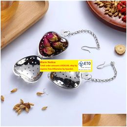 Coffee Tea Tools Heart Shaped Infuser Mesh Ball Stainless Steel Loose Herbal Spice Locking Philtre Strainer Diffuser Drop Delivery Dhibf ZZ