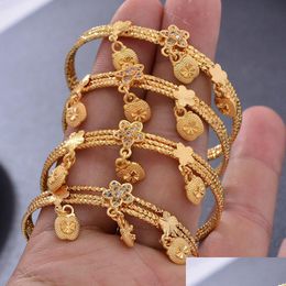 Bangle 4Pcs/Lot Gold Colour For Girls/Baby/Kids Charm Gypsophila Bracelet Bells Flower Jewellery Child Christmas Gifts Cuff Dro Dhgarden Dhgyp