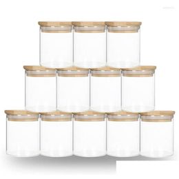 Storage Bottles Jars Glass Spice Containers Airtight Bamboo Er Food Canister Sets For Kitchen Counter Jar Lids Flour Pantry Candy Drop Dh9G7