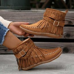 Boots Fringe Ankle Chelsea Boots Women 2023 New Designer Winter Flats Chunky Casual Shoes Brand Suede Zipper Gladiator Goth Snow Botas babiq05