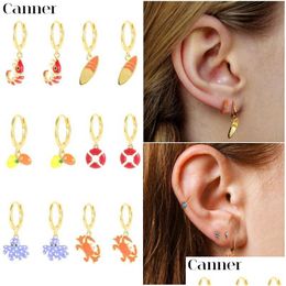 Charm Canner Real 925 Sterling Sier Shrimp Crab Marine Animal Elements Drip Oil Hoop Earring Aros Circle Loop Fine Jewellery D Dhgarden Dhb6O