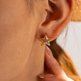 Stud Earrings Stainless Steel Pink Star Zircon Gentle Cute Delicate Vintage Fashion Waterproof Jewellery Gift Personality