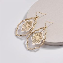 Designer Inspired Gold Filigree Moroccan Cutout Drop Earrings For Women Brand Teardrop Hollow Statement Earrings Fashion Jewelry295U