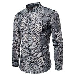 Autumn Snakeskin Pattern Long Sleeve Men Dress Shirt Good Quality Tuxedo Slim Fit Christmas251p