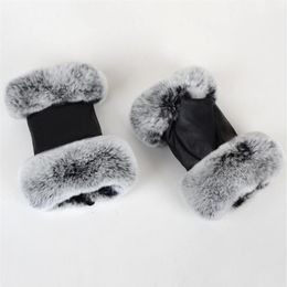 2022 Outdoor autumn and winter women's sheepskin gloves Rex rabbit fur mouth half-cut computer typing foreign trade leather c290Q