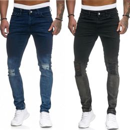 2 Colours Solid Colour Skinny Jeans Hole New Mens Jeans Washed Slim-fit Stretch Jeans Hip Hop Pants Pencil Pants For Male291r