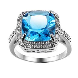 Luckyshien Sky Blue Topaz Gemstone Vintage Square Rings Jewellery 925 Sterling Silver Wedding Rings For Woman Zircon235Z