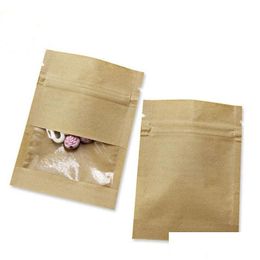 Gift Wrap 7X9Cm Small Thicken White Brown Kraft Paper Bag Zipper Pouch With Clear Window For Tea Coffee Snacks Candy Food Storage Drop Dh4Xz