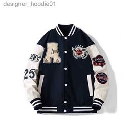 Womens Jackets American Retro California Street Trend Dark Blue Embroidered Baseball Uniform vintage Men Women Racing Jacket fashion Autumn Winter Leather Sleeve