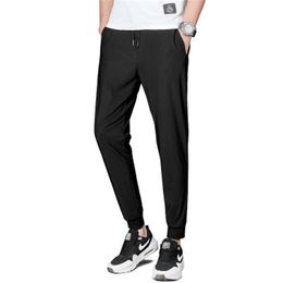 Mens Ice silk Sports Pants Male Nylon Elastic Breathable Spring Thin Pants Plus Size Quick Drying Slim Summer Ultra Thin Casual Pa177r