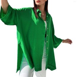 Women's Blouses Blouse Loose Flared Sleeves Spring And Summer Comfortable Casual Solid Colour Slit Shirt