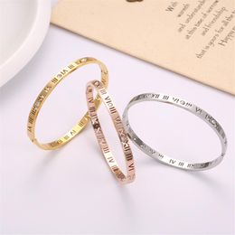 Roman numerals hollow stainless steel bracelet fashion 18K rose gold diamond bracelet titanium steel hollow ladies bracelet2525