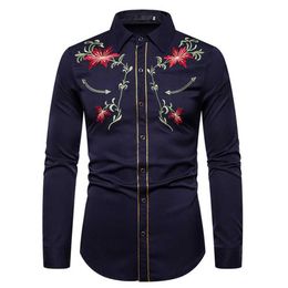 Stylish Western Cowboy Shirt Men Brand Design Embroidery Slim Fit Casual Long Sleeve Shirts Mens Wedding Party Shirt for Male251x