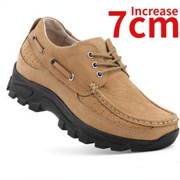 Dress Shoes Invisible Heightening Shoes for Men Inner Increased 7cm Outdoor Sports Casual Shoes Thick Sole Real Leather Elevated Shoes Men's 230915