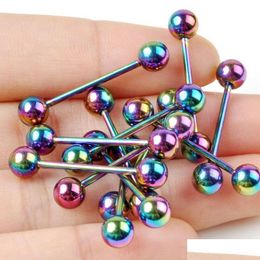 Tongue Rings 20Pcs 6Mm Exaggerated Personality Rainbow Colors Studs Body Piercing Bar Stainless Steel Accessories Decor Drop Dhgarden Dhadh