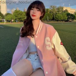 Women's Jackets Women Thickened High-Quality Version Pink Baseball Uniform 2023 Vintage Loose Versatile Preppy Style L230916