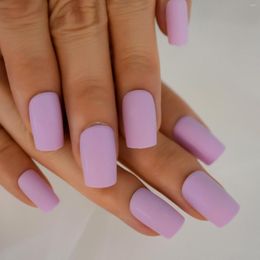 False Nails 24pcs Medium Length Simple Square Press On One Color Matte Taro Violet Artificial Fake Nail Art Tools