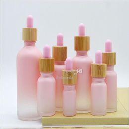 Frosted Glass Dropper Bottle Pipette Drip Pink Colour With Bamboo Cap 1oz Essential Oil Bottle 5ml 10ml 20ml 30ml 50ml 100ml Packing Cas Pkbj