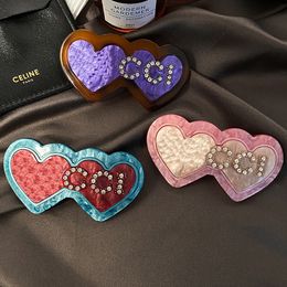 Colourful heart Letter Hair Clips Classic Designer Vintage Luxury Barrettes Girl Love Diamond Hairpin With Correct Logo High Quality Family Lover Gift Side Hair Clip