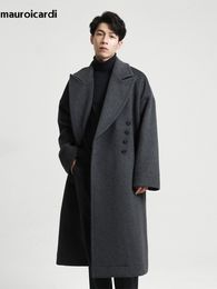 Men's Wool Blends Mauroicardi Autumn Winter Long Oversized Casual Soft Warm Dark Grey Woollen Coats Men Loose Stylish Luxury Designer Clothes 230915