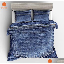 Bedding Sets 3Pcs Printed High Imitation Denim Set Soft Twin Fl King Queen Duvet Er With Pillowcases Quilt Sj208 Drop Delivery Home Ga Dhqyg