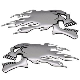 Car Stickers 2Pcs/Pair 3D Chrome Ghost Fire Skl Head Motorcycle Sticker Emblem Decals For Haley Honda Kawasaki Suzuki Drop Delivery Dh4H6