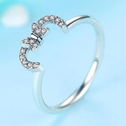 Cluster Rings 925 Sterling Silver Mouse Ears Silhouette Puzzle Ring Simple Woman Clear CZ Jewellery For Girlfriend Gift