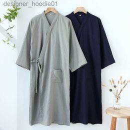 Mens Hoodies Sweatshirts In the spring and autumn period and the mens cotton gauze Pyjamas integrated cotton go long sweet evanate the navy blue kimono hanfu bathrobe