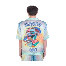 Casablanc masao men designer shirts leisure Hawaiian Beach Short Sleeve gradient stripe ghost face silk printed shirt260p