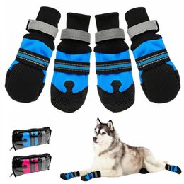 4pcs blue rose Waterproof Winter Pet Dog Shoes Anti-slip Snow Boots Paw Protector Warm Reflective For Medium Large Dogs Labrador H210T