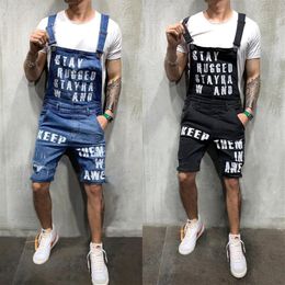 Fashion Men's Hole Jeans Jumpsuits Shorts Summer Streetwear Distressed Denim Bib Overalls For Man Suspender Pants294l