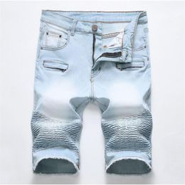 Unique Mens Ripped Motocycle Denim Shorts Jeans Fashion Designer Scratched Zipper Pocket Retro Big Size Panelled Short Jeans Trous244I