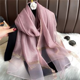 Scarves Designer Silk Scarf Shawls Women Summer Sunscreen Lady Solid Colour Luxury Hijab Foulard Headscarf Female Embroidery Bandana 230915