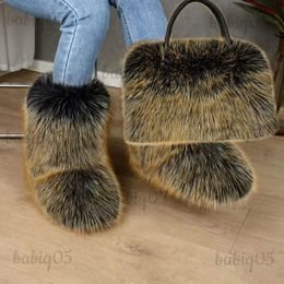 Boots Ladies Crossbody Winter Clutch Handbag Plush Soft Fur Shoulder Fluffy Tote Bag And Ankle Snow Boots Set Women Calf Snow Boots babiq05