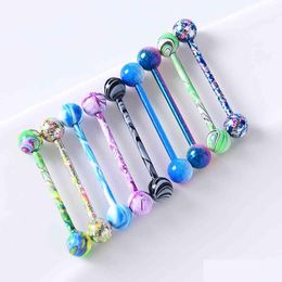 Tongue Rings 10Pcs Coloured Stainless Steel Spray Paint Ring Human Puncture Set Of Ten Drop Delivery Jewellery Body Dhgarden Dhvop