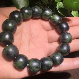 Strand Genuine Natural Dark Green Jade Bracelet Men Women Jades Stone Elastic Beaded 108 Piece Buddha Beads Bracelets Real Bangle