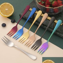 Forks Gold Rainbow Stainless Steel Home Kitchen Dining Flatware Dessert Fruit Fork Cutlery Set For Party Event Drop Delivery Garden Ba Dhx07