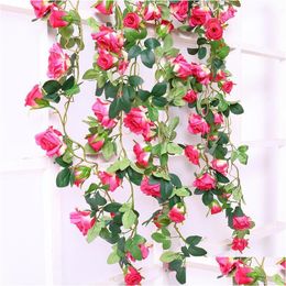 Decorative Flowers Wreaths 180Cm Real Touch Silk Roses String Vines Artificial Wreath Rattan Wall Hanging Garland Party Home Drop Deli Dhepi